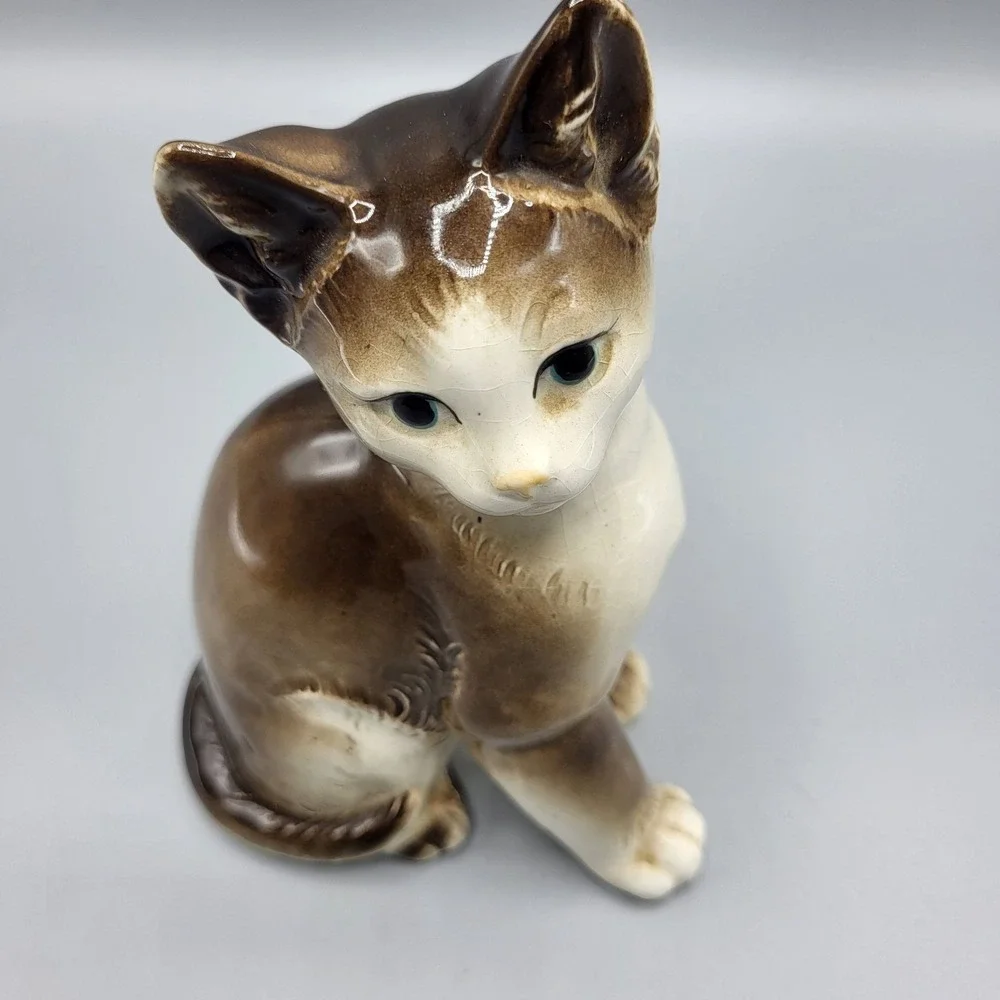 Vtg Mid Century Nippon Yoko Boeki Brown Ceramic Kitty Cat MCM Made in Japan